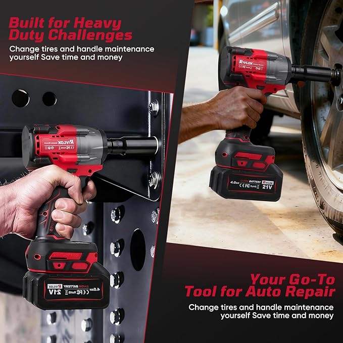 Cordless Impact Wrench1/2 Inch, 800N. M/590Ft-lbs Power Impact Gun Kit, High Torque Electric Impact Driver for Car RV Tire,LED Light,4.0Ah Battery,Car/DIY Furniture/Home,Power tools,Red Toolbox