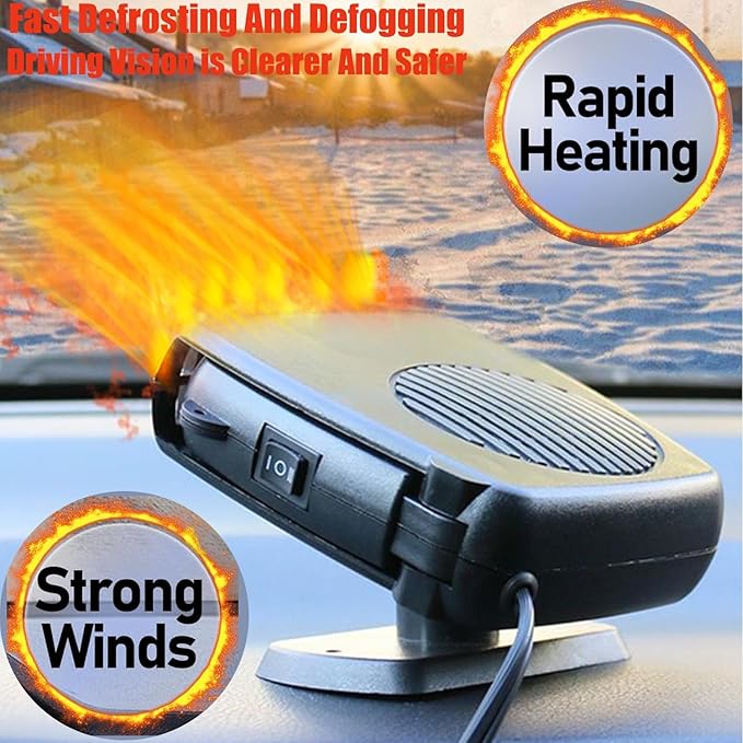 Portable Car Heater and Defroster That Plugs into Cigarette Lighter for Car 12V 200W Fast Heating and Cooling Fans for Car Hidden Handle 360 Degree Car Heaters for Vehicle