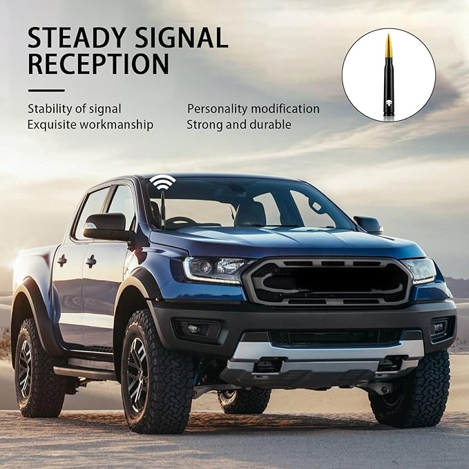 Ajxn 1 PC Car Truck Bullet Antenna, Auto Antenna Mast, Suitable for GM Chevy Silverado 1500 2500 3500 HD Avalanche GMC Sierra 1500 2500 3500 Denali Heavy Duty Pickup Trucks Accessories (Gold #1)