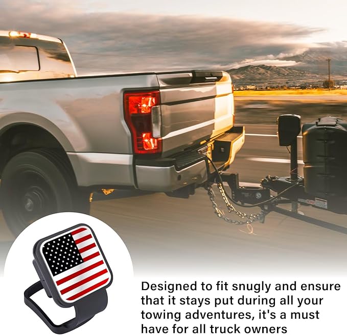2 Inch Rubber Trailer Hitch Cover, Durable Tow Hitch Covers with American Flag, Car Exterior Accessories Fits for 2 Inches Hitch Receivers, Hitch Cover Tube Plug Cap for Trucks(Silver&Red Line)