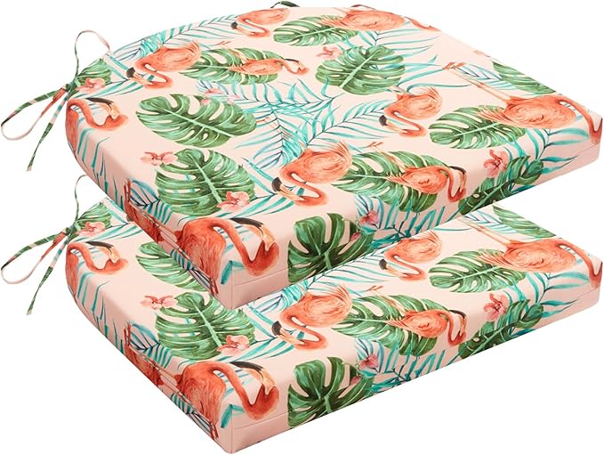 HARBOREST Outdoor Chair Cushions Set of 2, Water Resistant Patio Chair Cushions with Ties, Outdoor Seat Cushions for Patio Furniture, 17"x16"x2", Flamingo