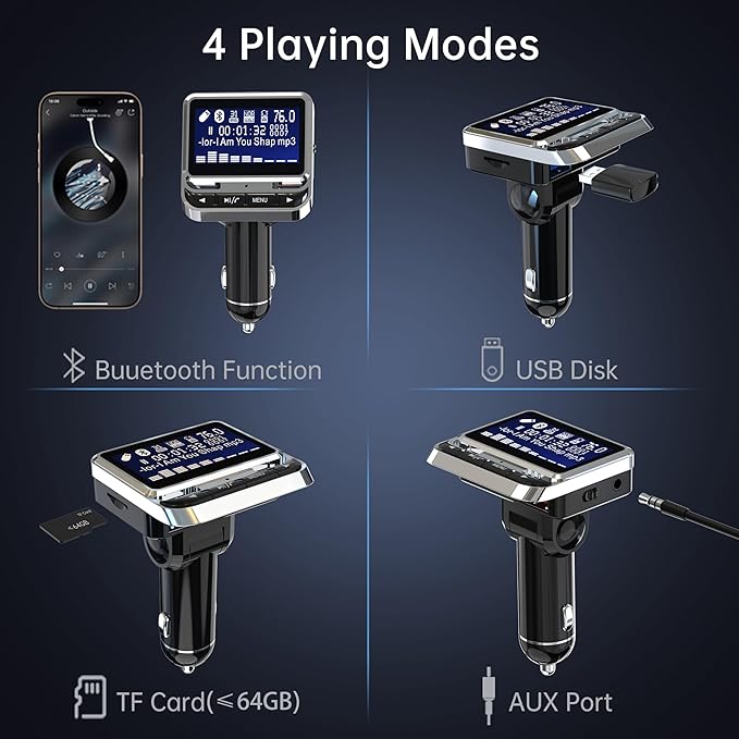 Bluetooth FM Transmitter for Car, Wireless Radio Adapter, 38W [PD 20W + QC 3.0], Handsfree Auto Kit with Remote Control, MP3 Music Player Support Siri Google Assistant U Disk/TF Card/Aux