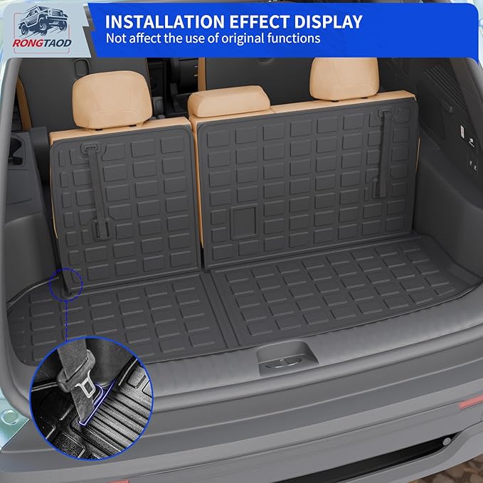Rongtaod Floor Mat Compatible with 2014-2019 Toyota Highlander Trunk Mat Cargo Mat Cargo Liner Back Seat Cover Protector Floor Liner 2019 Highlander Accessories (Trunk Mat with Backrest Mat+Floor Mat)