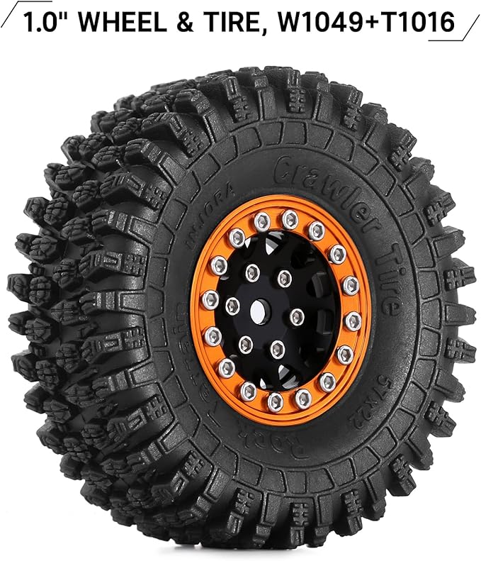INJORA 1.0 Beadlock Wheel S5 Super Soft Sticky Crawler Tires for TRX4M Axial AX24 SCX24 FCX24 Enduro24 Upgrade, 57 * 22mm(Gold＆Black)