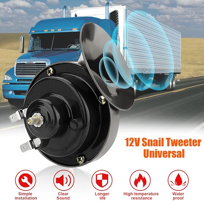 2PCS 300DB Super Loud Train Horns, 12V Waterproof Air Horns Replacement Kit, Car Air Electric Snail Double Horn, Automotive Accessories Universal for Motorcycle, Truck, Bike, Boat (Gray)