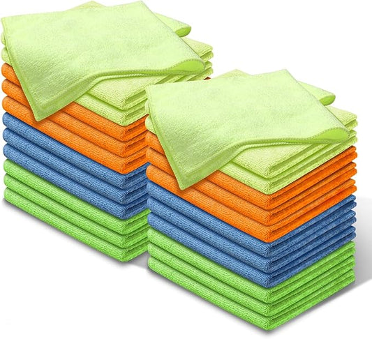 Auto Dynasty Universal 16" L X 12" W - 24 Pieces Ultra Soft Microfiber Cleaning Cloth Dusting Towel for Car Washing Automotive Garage Home Office Furniture Bath Windows (Yellow Orange Blue Green)