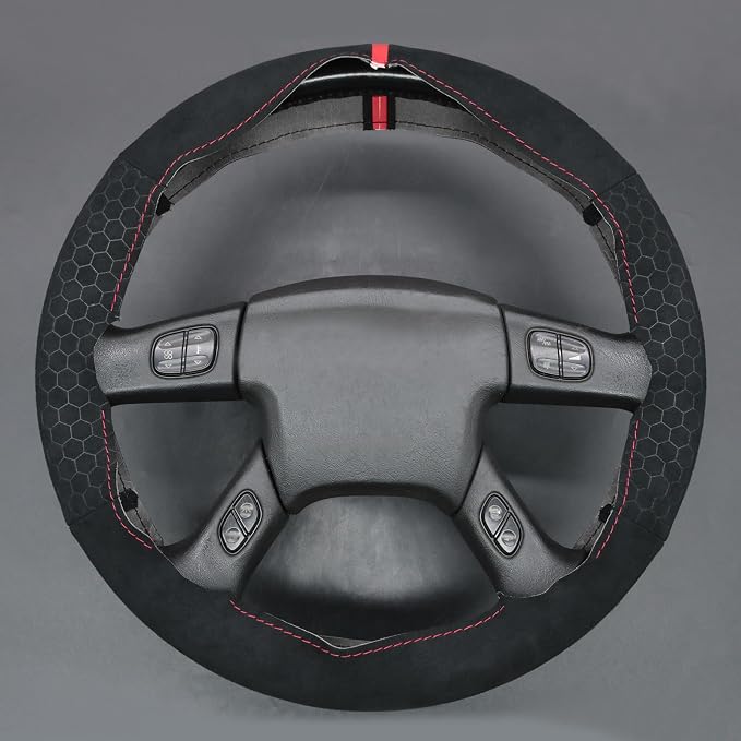 MEWANT Hand Stitched Steering Wheel Cover for Chevy Silverado 1500 2003-2006 Black Hive Embossed Athsuede Steering Wrap