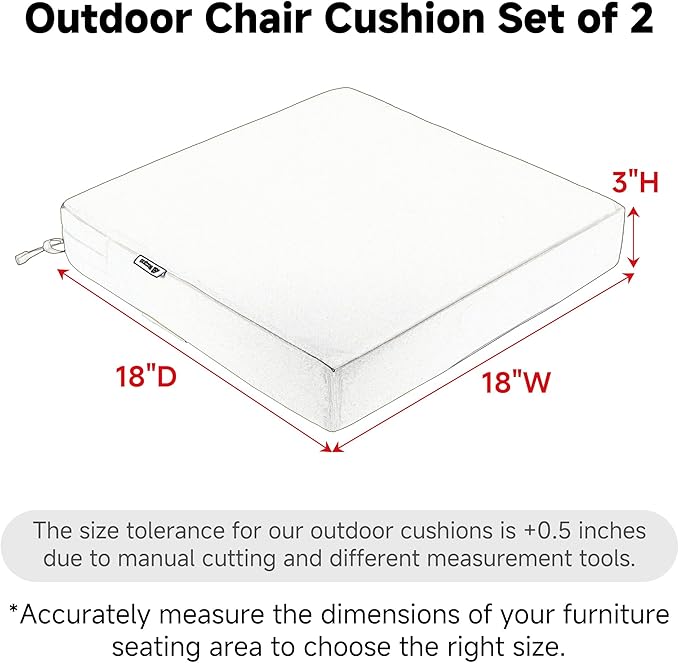 Favoyard Patio Chair Cushions 18 x 18 x 3 Inch Waterproof Outdoor Seat Cushions for Patio Furniture 3-Year Color Fastness Garden Sofa Couch Pads with Handle & Adjustable Straps Set of 2, Blue