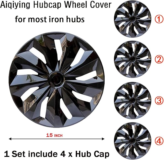 Hubcaps Wheel Covers Replacement R15 Size Hub Caps Universal-Fit Steel Wheel ABS Rims Cover Tire Cap for Car Sedan SUV Truck Van -Set of 4 （15-inch，Black）