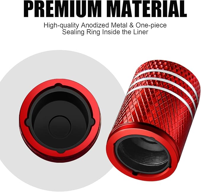 Tire Valve Stem Caps for Car Tire Cap 5 Pack Corrosion Resistant Leak-Proof Premium Alloy Rock & Roll Universal for Car Bike Truck Motorcycle Red