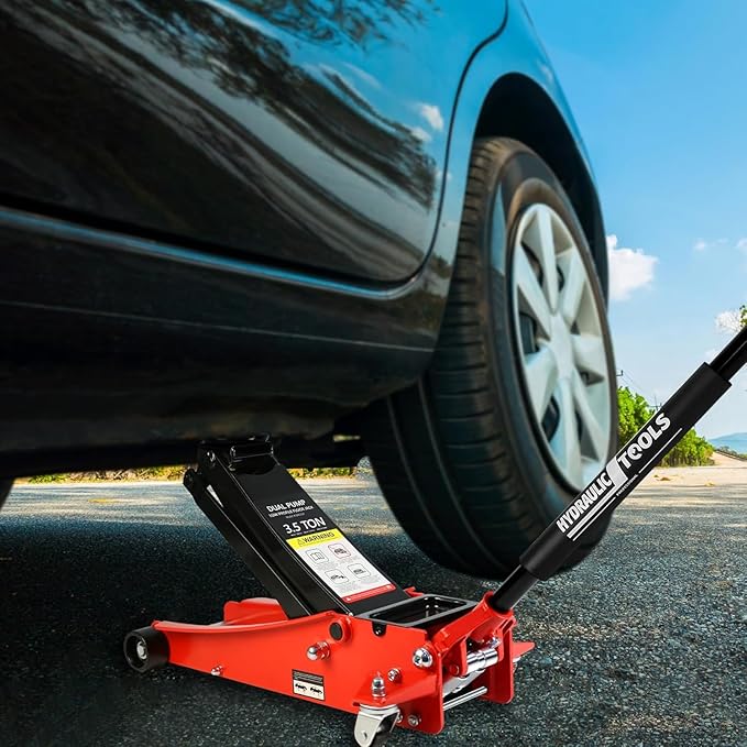 3.5 Ton Low Profile Floor Jack, Heavy Duty Floor Jack with Dual Pistons Quick Lift Pump, Steel Car Jacks Adjustable Height 4"-21", Hydraulic Trolley Floor Jacks 3.5 Ton/7000 LBS Capacity, Red