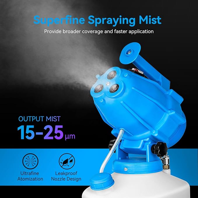5L (1.3 Gallon) Electric ULV Fogger Machine with 3 Nozzles, Portable Sprayer Cold Fogger Machine Spraying Adjustable Flow Rate Distance 30ft for Home Hotel Church School Yard Garden