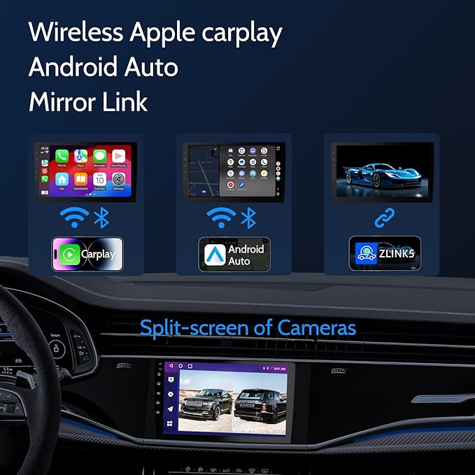 Haudio 10.1 Inch Carplay Screen for Car,8 cores Radio Screen with Wireless CarPlay and Android Auto,Car Stereo with Mirror Link,Double Din Autoradio with Backup Camera,FM,Aux Input Car Audio