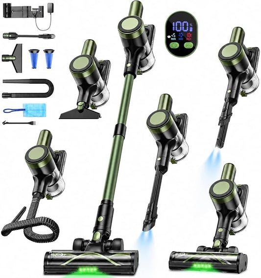 Cordless Vacuum Cleaner,58kPa/10-in-1 Stick Vacuum with 29-inch Hose and LED Lighting Brush,55Mins Runtime Vacuum Cleaner for Home,Self-Standing Vacuum with Anti-Tangle Brush for Pet Hair/Carpet/Floor
