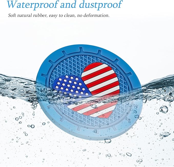AUCELI 2 Pack Car Cup Holder Coasters, Colored American Flag US Flag Insert Car Cup Coaster, 2.75 Inch Anti Slip Shockproof Embedded Drink Mat, Vehicle Interior Decor Accessories