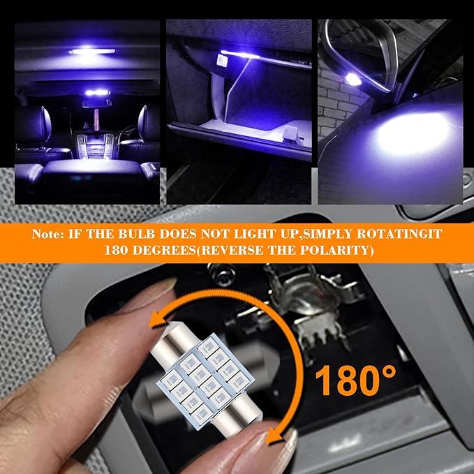 iFunyLED 24 Pieces Dome Light LED Car Interior Bulb Kit Set 194 T10 DE3175 578 31mm 42mm Bulbs Interior Replacement Lights for Car Map License Plate Door Side Marker Cornering Trunk Light - Blue