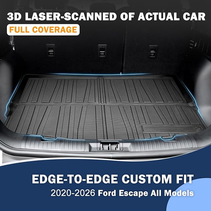 KUST Trunk Cargo Mat for 2020-2026 Ford Escape Accessories, All Weather Cargo Liner Rear Trunk Liner TPE Rubber Raised Edge