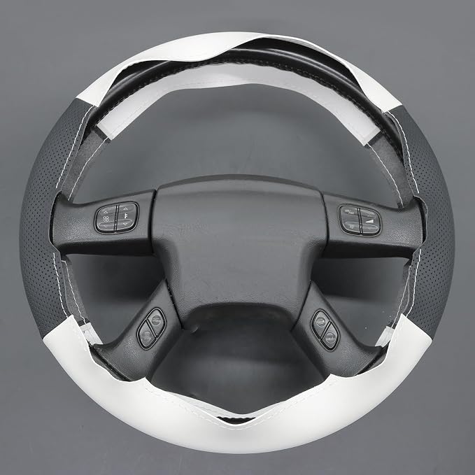 MEWANT Hand-Stitched Steering Wheel Cover for Chevy Silverado 1500 2003-2006 Trailblazer Black White Faux Leather Wrap