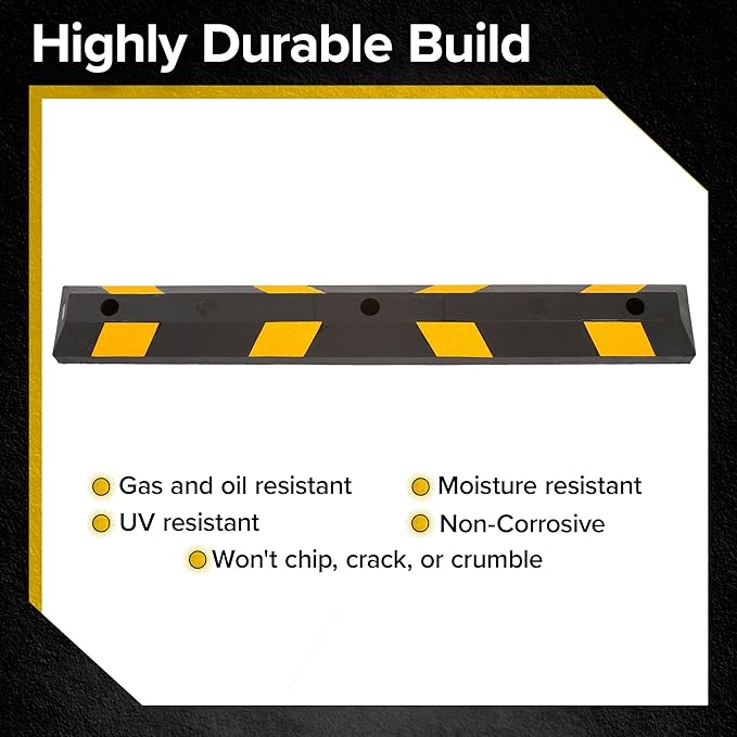 Guardian 4' Parking Stopper for Garage, Rubber Curb, Mounting Holes