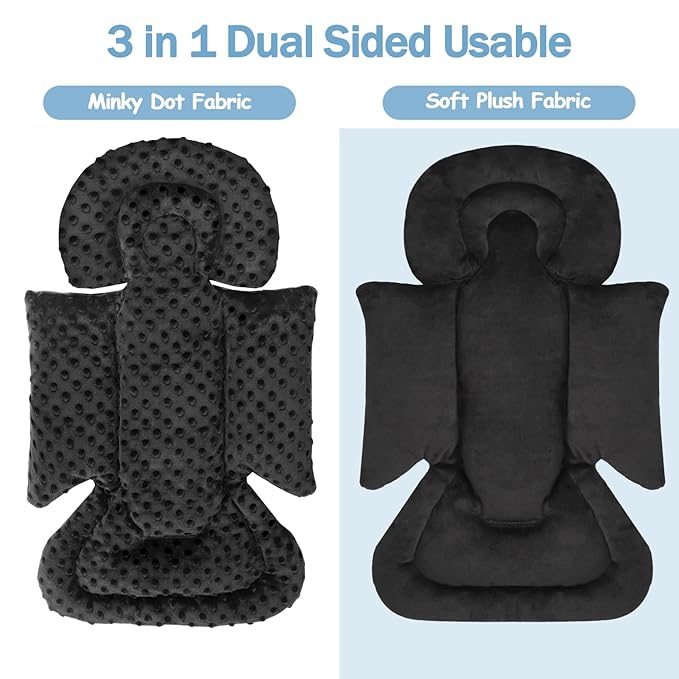Infant Car Seat Insert Boy Girl, 3 in 1 Newborn Carseat Insert with Strap Pads, Car Seat Head Support for Baby Strollers, Swings, and Bouncers, Comfortable and Machine Washable, Black