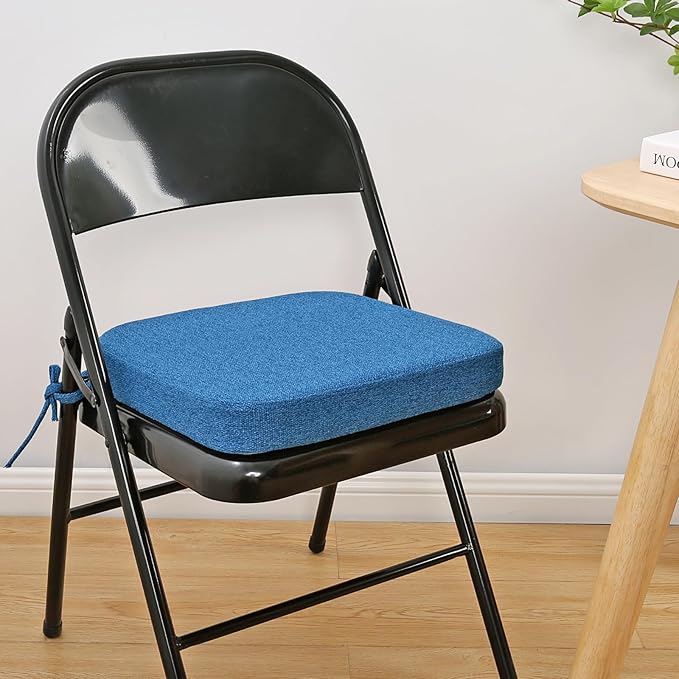 SINOSSO Memory Foam Chair Cushions for Folding Chairs 6 Pack, Thickened 2" Square Pads with Ties for Kitchen Chairs, Indoor Non-Slip Dining Chair Seat Cushions (Set of 6, Blue)