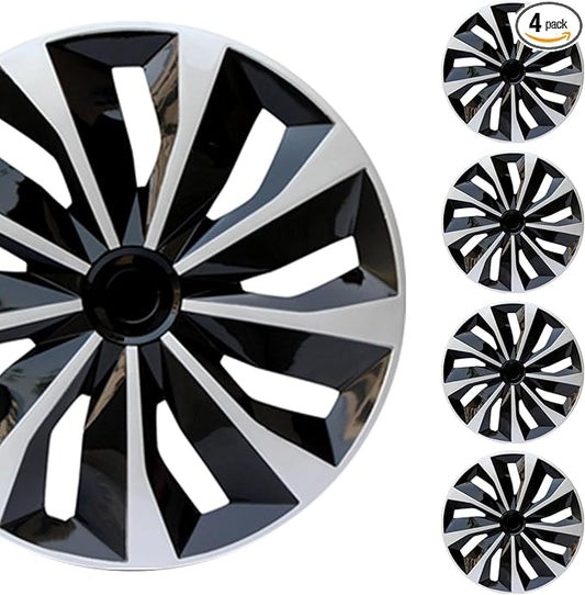 Hubcap Wheel Cover Replacement R17 Hub Caps Universal-Fit Steel Wheel Rim Cover ABS Material Exterior Accessories for Car Truck SUV -Set of 4（17-inch，Silver-Black）