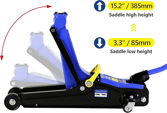 5 Piece Car Truck Floor Jack Service with Jack Stands Tire Repair Kit L-Wrench for Garages, Automotive,Repair Shops, Portable, 4,000 lbs. Capacity, Lifting Range 3.3" - 15.2",Heavy Duty Steel, Blue