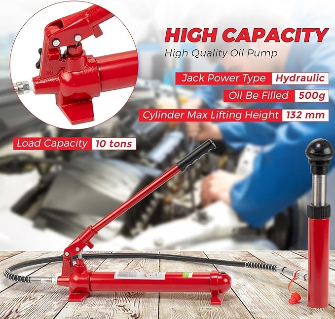 12 Ton Hydraulic Porta Power Kit, Heavy-Duty Frame Repair Tool Set with 4.6Ft Hose & Storage Case, 26,455 Lbs Capacity – Auto Body, Car, Truck & Garage Maintenance