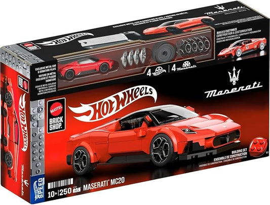 Hot Wheels 1/32 Maserati MC20 Building Kit, 250 Pieces, Includes 1/64 Mini Car, Hot Wheels Mattel Brick Shop