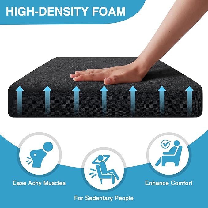IASEAHK Chair Cushions for Dining Chairs Set of 6, Non Slip Kitchen Chair Pads, 17" x 16" x 2", Indoor Dining Chair Cushions with Ties, D-Shaped Seat Cushions for Kitchen Chairs, Black