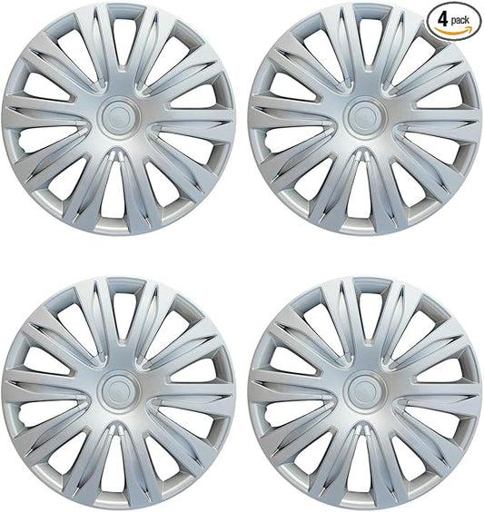 ABX Hubcaps,15 inch hubcaps Set of 4, Wheel Rim Cover ABS Material, Snap On Car Truck SUV Replacement, for Toyota Camry Nissan Mazda etc, Silver