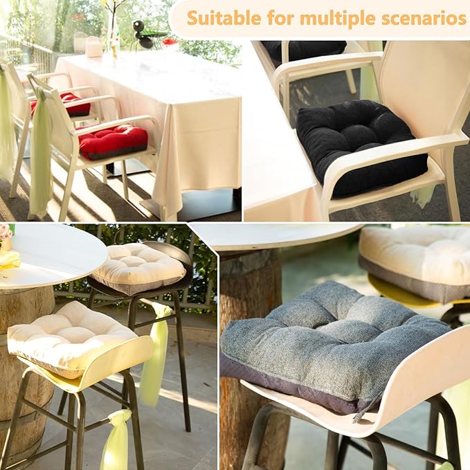 MAGIC ELEPHANT Chair Cushions for Dining Chair, Shredded Memory Foam Kitchen Chair Cushions Set of 4, Non-Slip Thick Dinning Room Chair Pads Seat Cushions, 15.5" x 15.5" x 4" (Red)