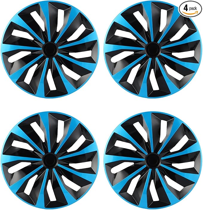 ABX Hubcaps,15 inch hubcaps Set of 4, Wheel Rim Cover ABS Material, Snap On Car Truck SUV Replacement, for Toyota Camry Nissan Mazda etc, Black & Blue