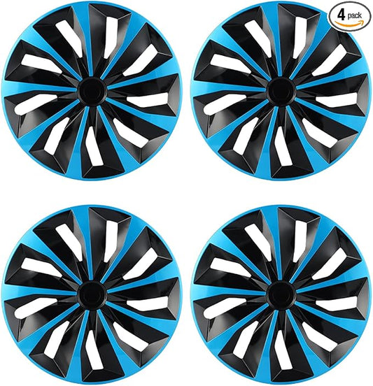 ABX Hubcaps,15 inch hubcaps Set of 4, Wheel Rim Cover ABS Material, Snap On Car Truck SUV Replacement, for Toyota Camry Nissan Mazda etc, Black & Blue