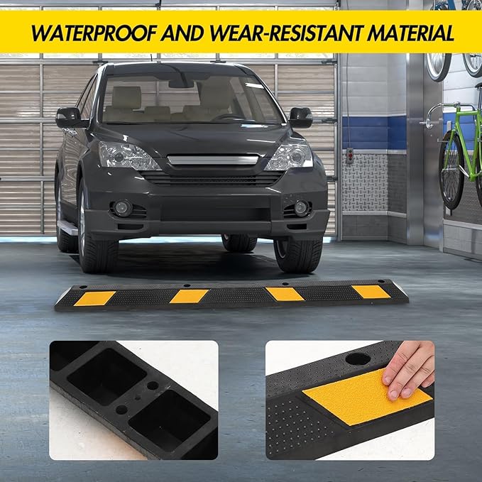 PeakPursuit 4 Pack 72" Rubber Parking Curb, Curb Parking Stoppers, 6 ft Wheel Stopper with Reflective Stripes for Cars and Trucks Durable Parking Lot Bumper
