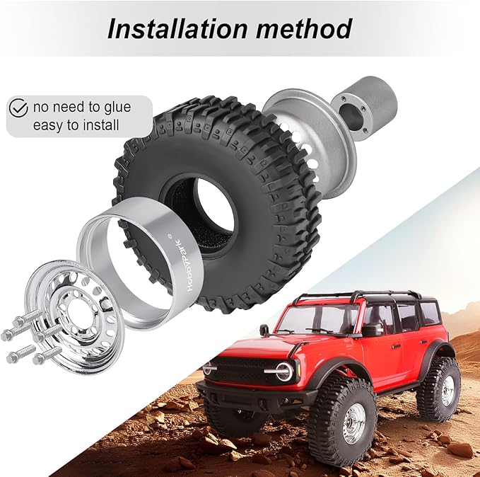 HobbyPark 1.0 Beadlock Wheels and Tires Negative Offset Stamped Steel 1.0" Wheels 1.0 Beadlocks for 1/24 1/18 RC Crawler TRX4M SCX24 FCX24 Upgrades Parts Soft Rubber Good Grip (w/59x21mm Tires)