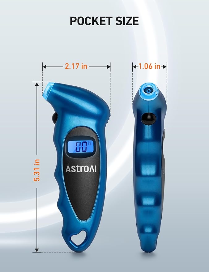 AstroAI Digital Tire Pressure Gauge 0-150PSI Calibrated to ANSI B40.7 +/-1PSI, Accurate in 0.1 Increments, 4 Units for Car Truck Bicycle with Backlight LCD, Blue