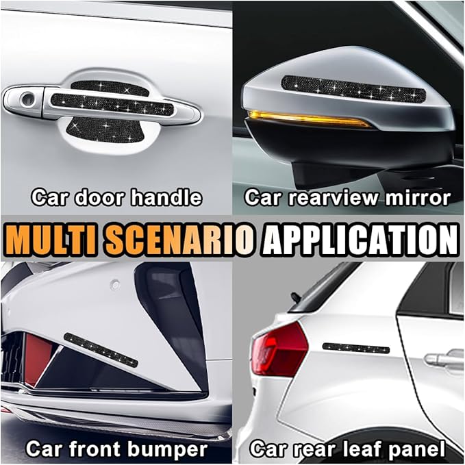 JOYCOURT 10PCS Bling Car Door Handle Anti-Scratch Sticker, Universal Car Doors Handles Protective Cover, Shiny Rhinestone Auto Decor Accessories for Women (Black)