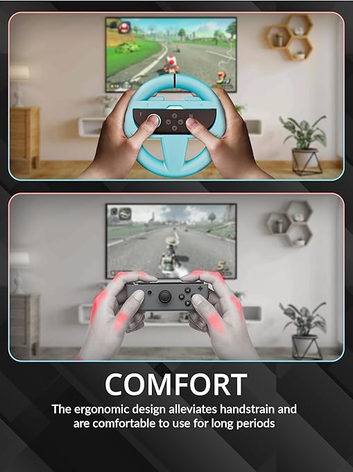 Orzly Steering Wheels Compatible with Nintendo Switch 2 (2025 Console) Twin Pack Racing Wheel Accessories for Joy Con Controllers and MarioKart Racing Games (1 Red 1 Blue) Gift Boxed
