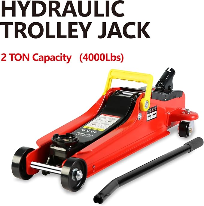 4 Piece Car Truck Floor Jack Service, Hydraulic Trolley Floor Jack & Jack Stands & Tire Repair Kit for Garage Shop DIY, Lifting Range 3.3"-15.2", Steel Car Jack 2 Ton/4000 LBS Capacity, Red