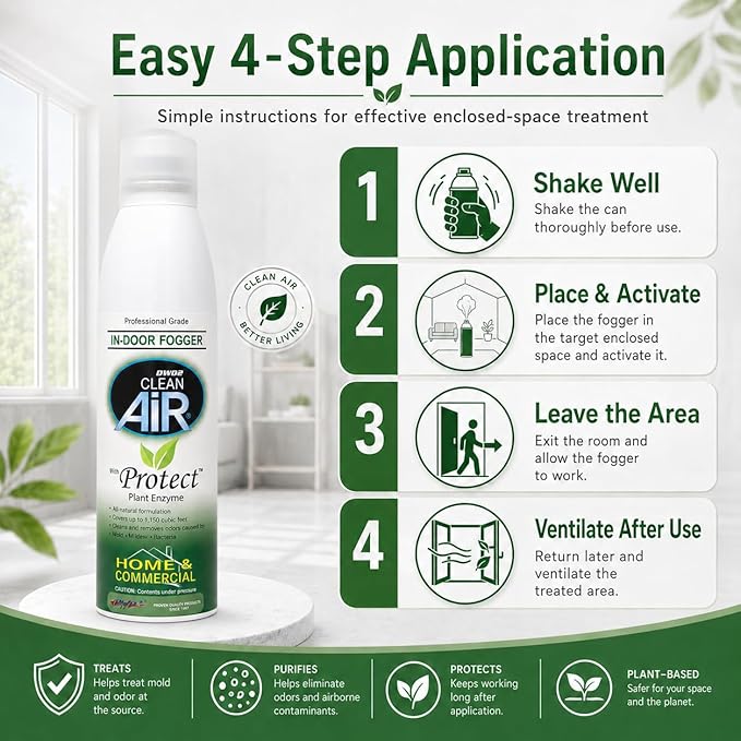 DWD2 Protect™ Home & Commercial Mold-Treatment Plant-Based Mold-Odor Remover Fogger Treatment - eco-friendly solution for a safer and healthier living and working space (8 oz.)