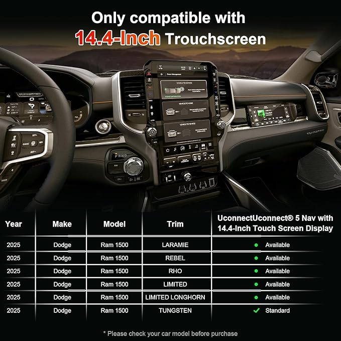 2025 Ram 1500 Tungsten Screen Protector for 2025 2026 Dodge Ram 1500 Tungsten Uconnect 5 Nav 14.4-In Display for Ram Truck Accessories 9H Anti Glare Tempered Glass Film (2025 Ram 14.4-In Matte)