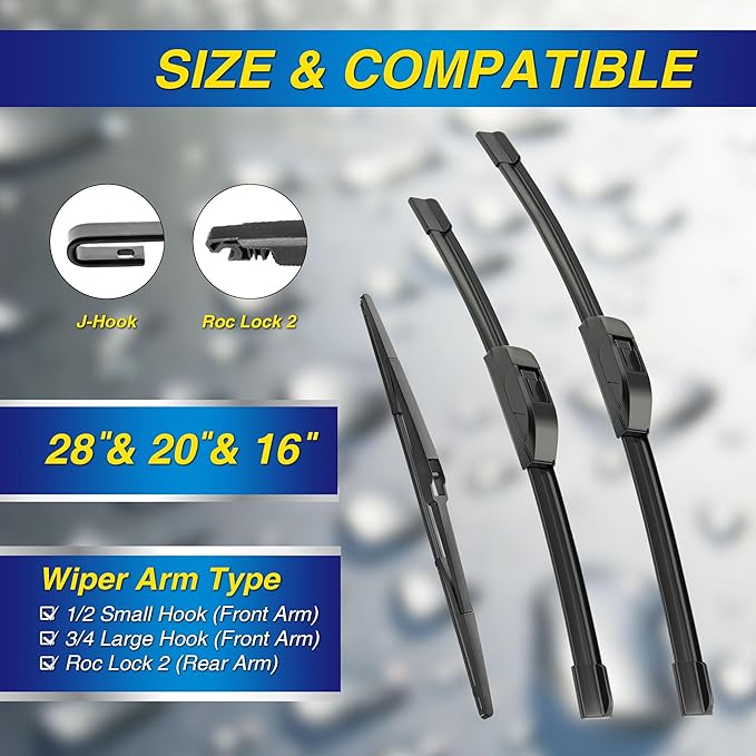 5 PLUS® Silicone Windshield Wiper Blades Replacement for 2020 2019 2018 2017 2016 2015 2014 2013-2011 TOYOTA Sienna Wiper Blades(Set of 3),Automotive Replacement Windshield Wiper Blades 28"/20"/16"