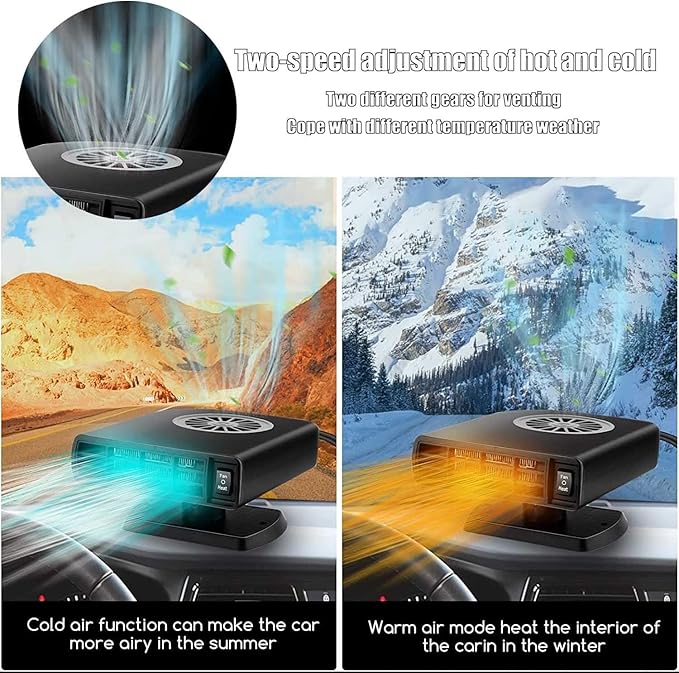 Portable Car Heater Fan, Car Defroster Defogger Heater, 2 in 1 Heating and Cooling Anti-Fog, 360 °Rotatable Windshield Demister Defroster Plug in Cigarette Lighter 12V 150W