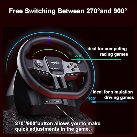 PXN - V9 Gen2 Racing Wheel - 270&900° Car Sim Steering Wheel, 3 Pedals, H Shifter, APP Support, Vibration Feedback - Gaming Steering Wheel for PC, PS4, Xbox One, Xbox Series X/S