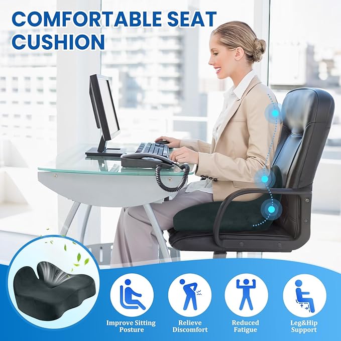 CushZone Seat Cushion, Memory Foam Office Chair Seat Cushion for Office Chairs/Car/Long Trip/Desk Chair/Gaming, Large Size for Sciatica & Hip & Tailbone Pain Relief, Sciatica Support (Deep Green)