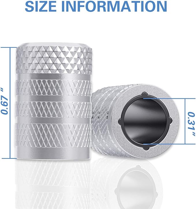 CKAuto Tire Valve Stem Caps, Silver, 4 pcs/Pack, Anodized Aluminum Tire Valve Cap Set, Corrosion Resistant, Universal Stem Covers for Cars Trucks Motorcycles SUVs and Bikes
