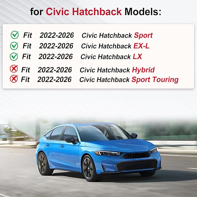 Floor Mats & Cargo Liner Fit for 2022-2026 Honda Civic Hatchback Sport/EX-L/LX - Original All Weather TPE Floor Liners Trunk Mat Civic Hatchback Accessories Cargo Tray (Not for Hybrid/Sport Touring)
