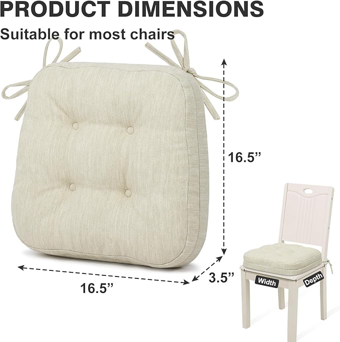 Shinnwa Dining Chair Cushions Set of 4, Dual-Layer Memory Foam Kitchen Chair Cushions, Patented Design Seat Pads with Ties, 16.5 x 16.5 x 3.5in, 4 Pack, Ivory