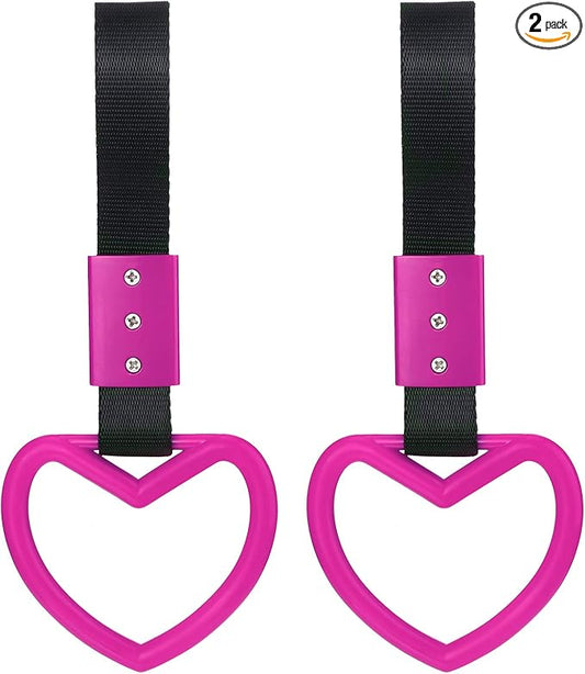 2 Pieces Rings Heart Shaped Car Handle Straps Drift Charm Rear Bumper Warning Ring Decor Subway Bus Broken Heart Handle for Car Interior(Rose Red)